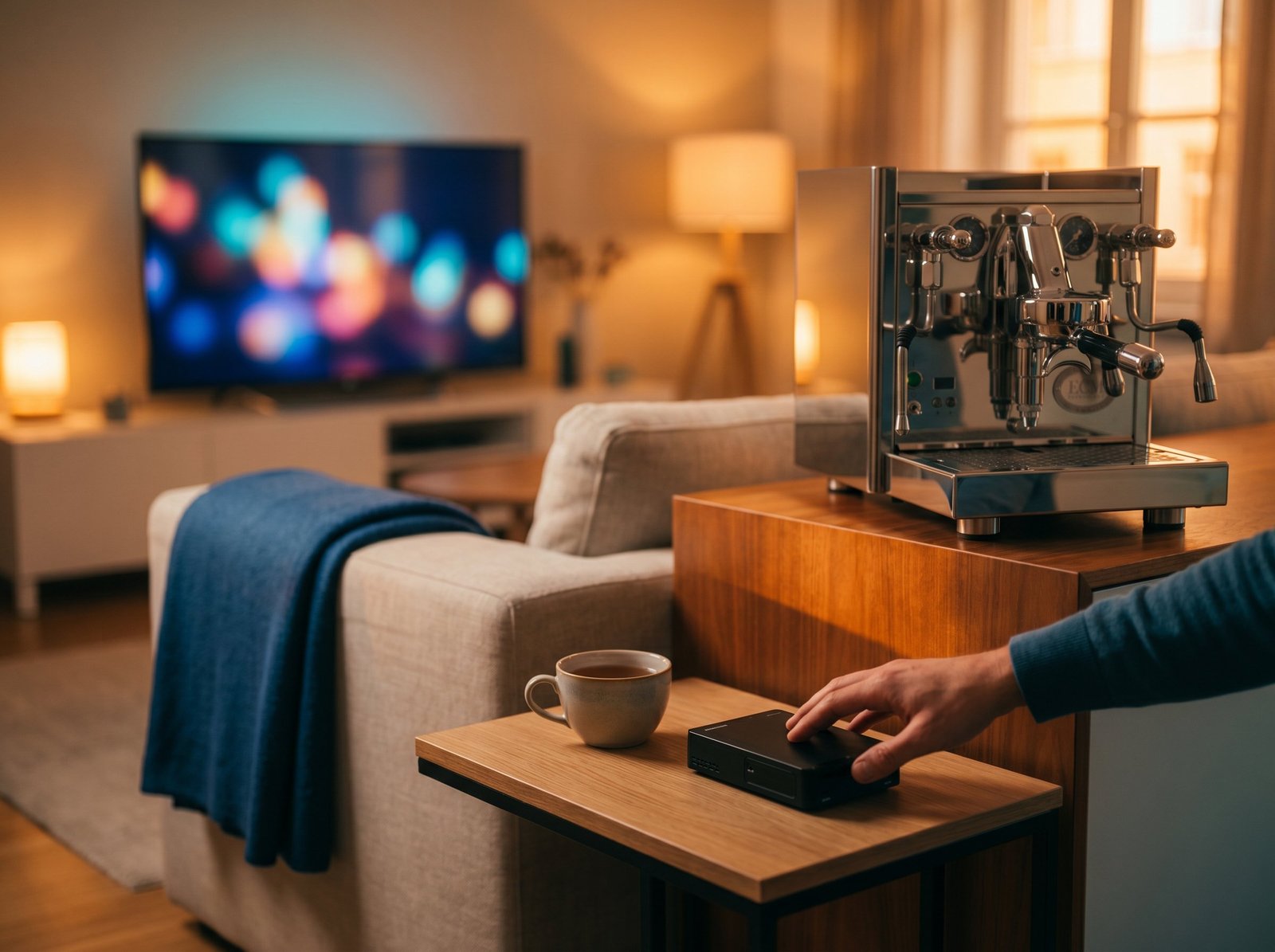 Salon avec TV et enregistreur à disque dur