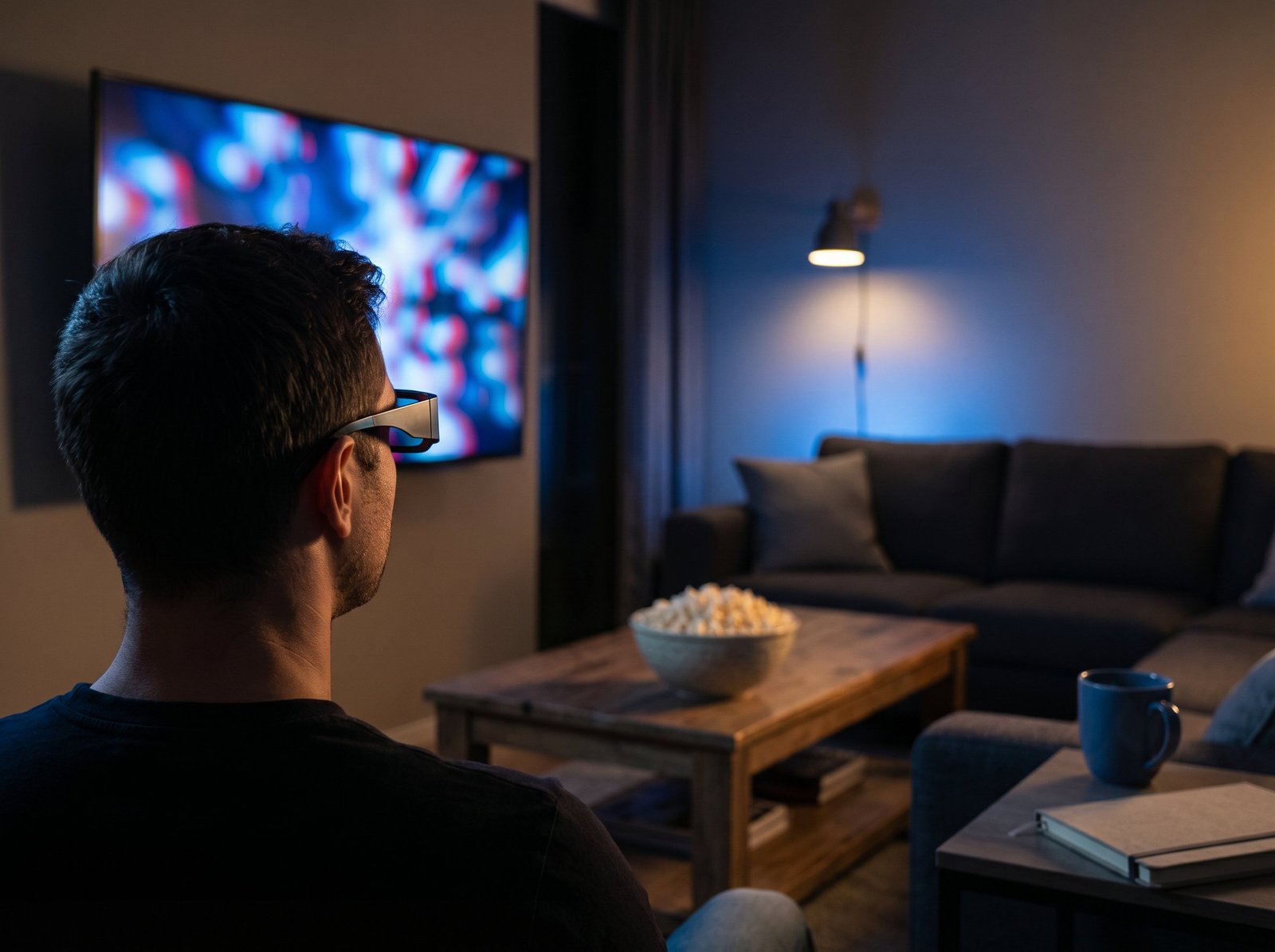 Personne avec lunettes 3D regardant la TV