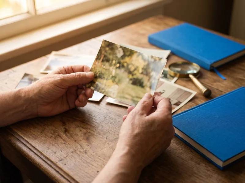 Hands holding an old color photograph