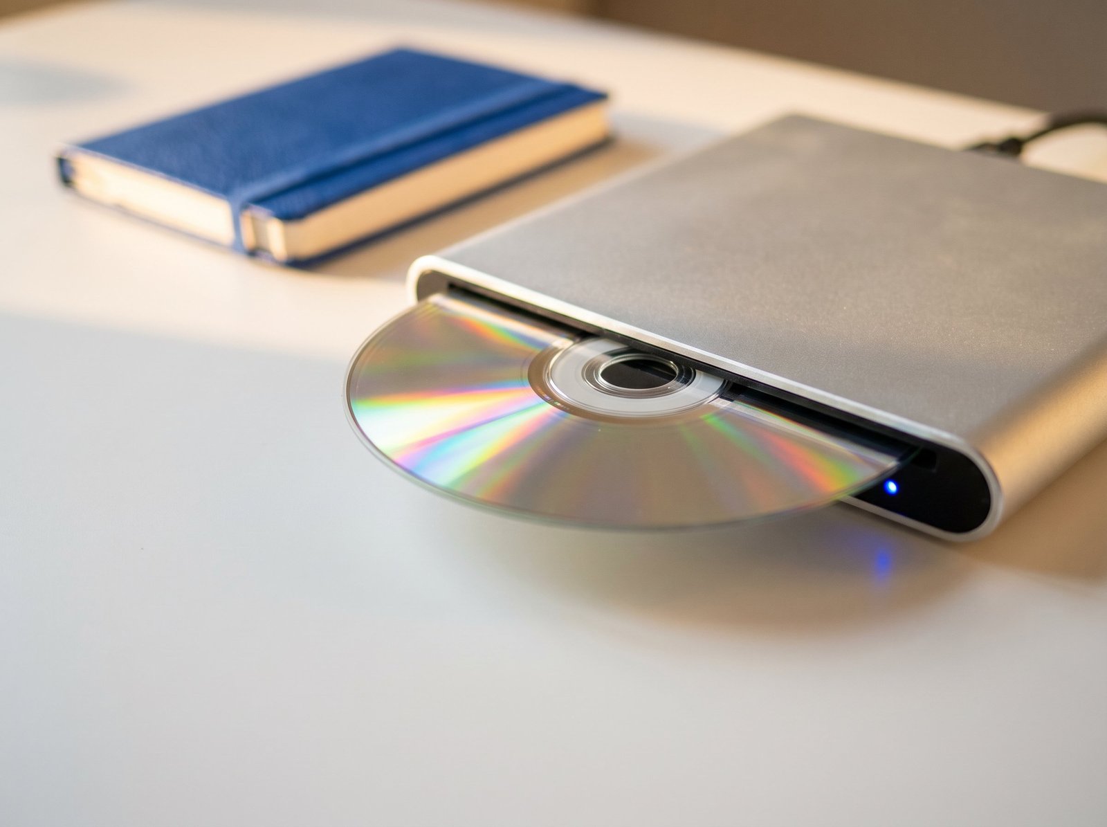 Lecteur CD éjectant un disque argenté